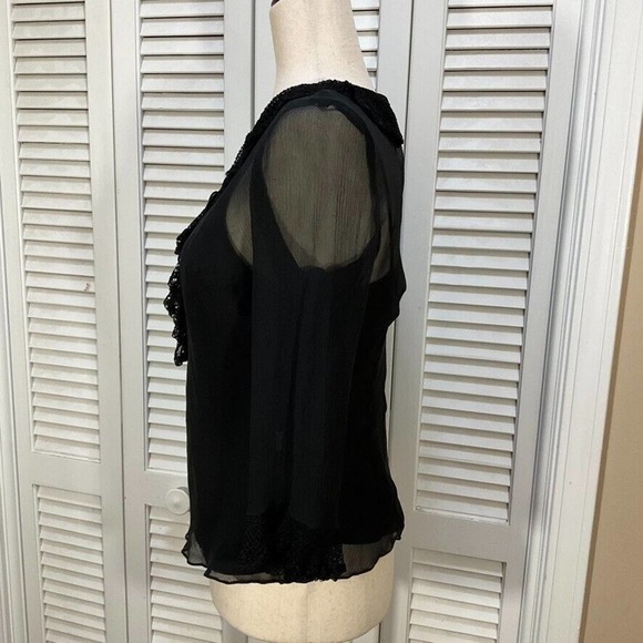 ECI S Black Silk Chiffon Ruffle & Lace Sheer Top & Camisole Womens Size Small - Picture 8 of 13